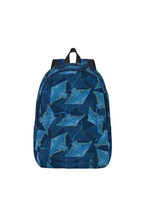 Stingray Printed Canvas Daypack - Stylish and Durable Vintage Compact Backpack - Class, Work, Travel, or Laptop Bookbag,Organized Compartments-Small