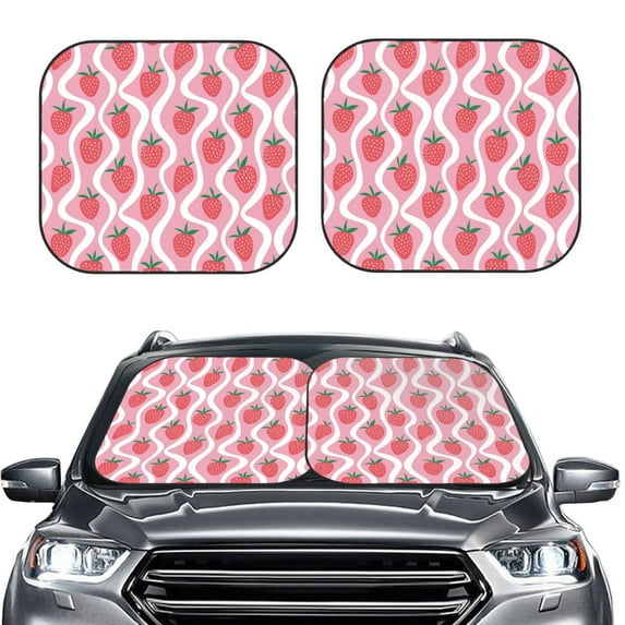 Picia Strawberries 2 Piece Car Windshield Sun Shade Foldable | Foldable Sun Shield for Front Window Blocks UV Rays and Keeps Your Vehicle Cool-