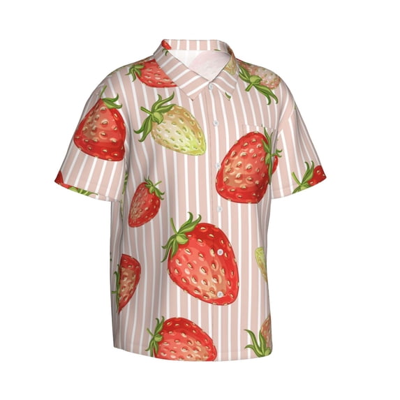 Picia Strawberries Gentle Cotton Regular Fit Short Sleeve Casual Hawaiian Shirt for Men-Medium