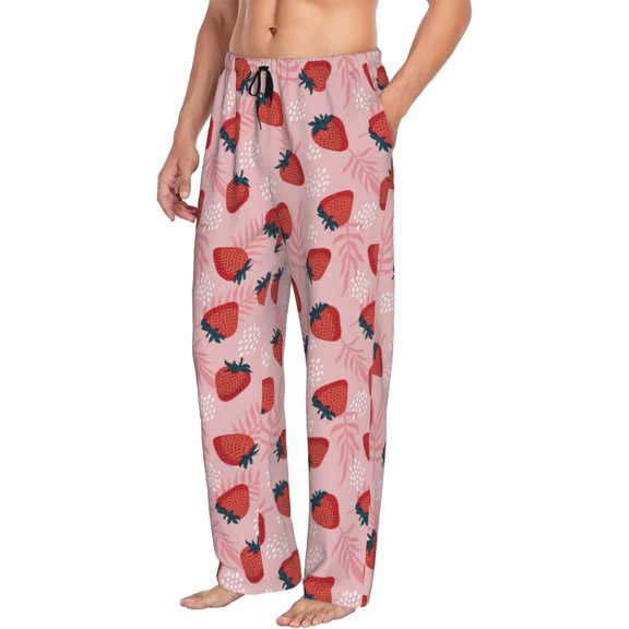 Picia Strawberries Mens Soft Woven Cotton Elastic Waistband Sleep Pajama Pant Lounge Sleep Pant With Pockets And Drawstring-Small
