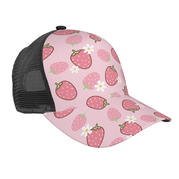 Picia Strawberries Pattern Trucker Hat,Baseball Cap,Sun Protection Cap,Stylish Headwear,Leisure Cap,Outdoor Sports Cap