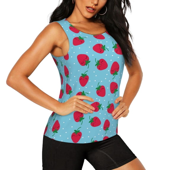 Picia Strawberries Pattern Women's Workout Tank Top,Breathable Activewear,Slim Fit Athletic Top,Versatile Workout Moisture-wicking top-Small
