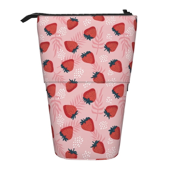 Picia Strawberries Print Telescopic Pencil Case, Telescopic Pen Holder Telescopic Pencil Pouch Bag Stationery Pencil Case Box Storage Organizer Makeup Bag