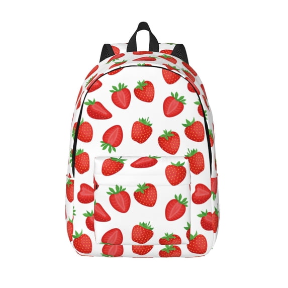 Picia Strawberries Printed Canvas Daypack - Stylish and Durable Vintage Compact Backpack - Class, Work, Travel, or Laptop Bookbag,Organized Compartments-Small