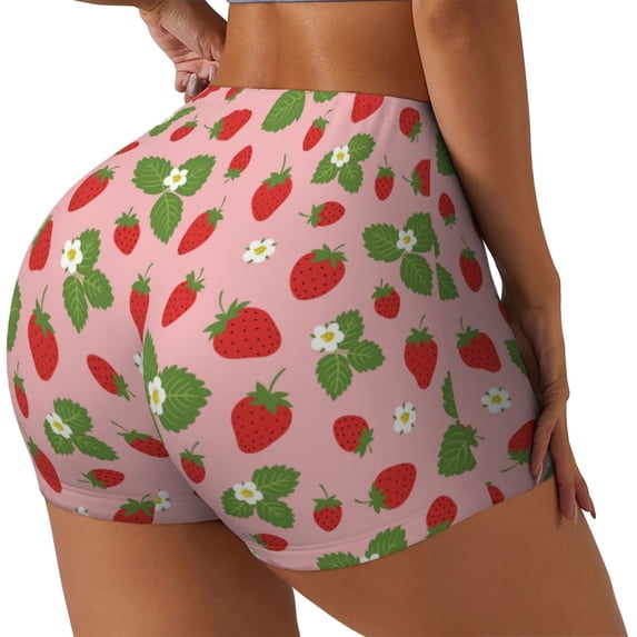 Picia Strawberries Printed Workout Shorts for Women Seamless Scrunch Butt Lifting High Waisted Yoga Gym Booty Running Moisture-wicking Short Pants-X-Large