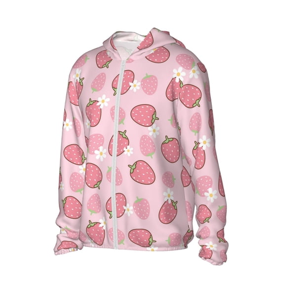 Picia Strawberries Women's Men's UPF 50+ Sun Protection Hoodie Shirt Long Sleeve SPF Fishing Outdoor UV Hiking Lightweight Shirts-Large