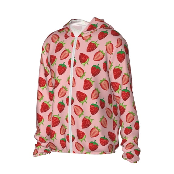 Picia Strawberries Women's Men's UPF 50+ Sun Protection Hoodie Shirt Long Sleeve SPF Fishing Outdoor UV Hiking Lightweight Shirts-