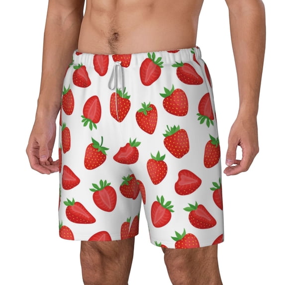 Picia Strawberries pattern Mens Swim Trunks with Compression Liner Stretch Beach Shorts Quick Dry with Zipper Pockets No-Chafing Board Shorts-Large