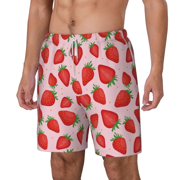 Picia Strawberries pattern Mens Swim Trunks with Compression Liner Stretch Beach Shorts Quick Dry with Zipper Pockets No-Chafing Board Shorts-Large