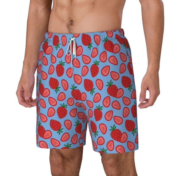 Picia Strawberries pattern Mens Swim Trunks with Compression Liner Stretch Beach Shorts Quick Dry with Zipper Pockets No-Chafing Board Shorts-Small