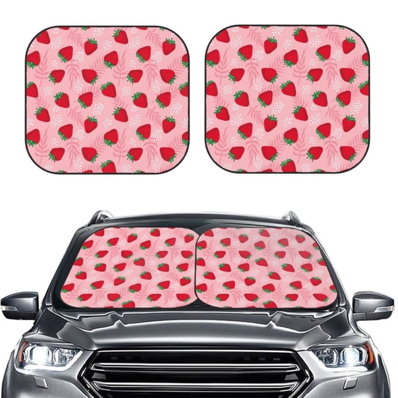 Picia Strawberry 2 Piece Car Windshield Sun Shade Foldable | Foldable Sun Shield for Front Window Blocks UV Rays and Keeps Your Vehicle Cool-Medium
