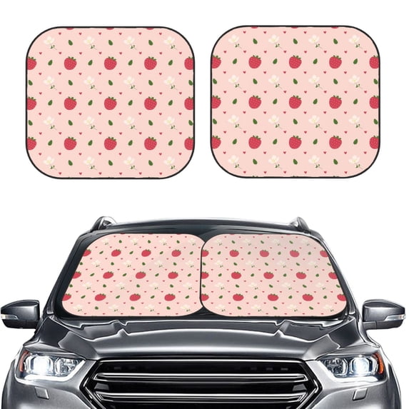 Picia Strawberry 2 Piece Car Windshield Sun Shade Foldable | Foldable Sun Shield for Front Window Blocks UV Rays and Keeps Your Vehicle Cool-