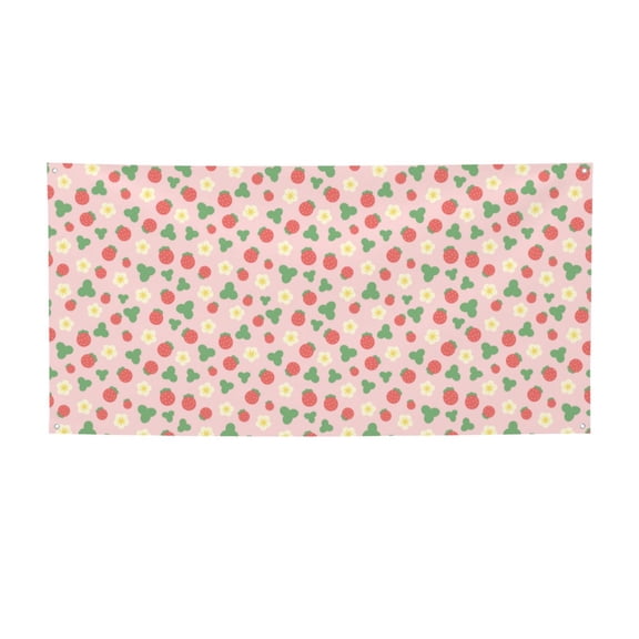 Picia Strawberry And Flowers Pattern Party Banner, Festive Decoration, Holiday Banner, Celebration Decor, Event Banner, Reusable Party Banner-Small