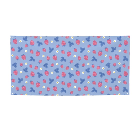 Picia Strawberry And Flowers Pattern Party Banner, Festive Decoration, Holiday Banner, Celebration Decor, Event Banner, Reusable Party Banner-Small