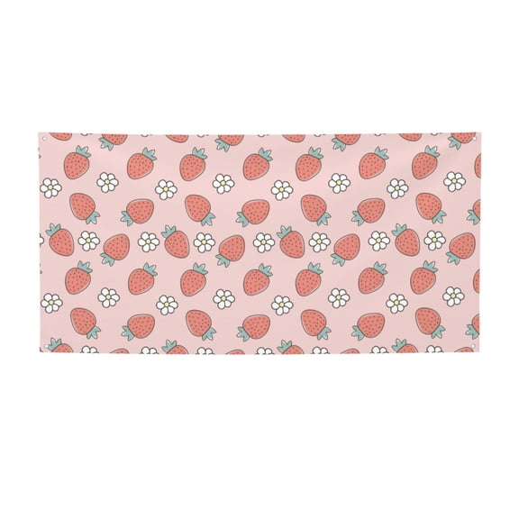 Picia Strawberry And Flowers Pattern Party Banner, Festive Decoration, Holiday Banner, Celebration Decor, Event Banner, Reusable Party Banner-Small