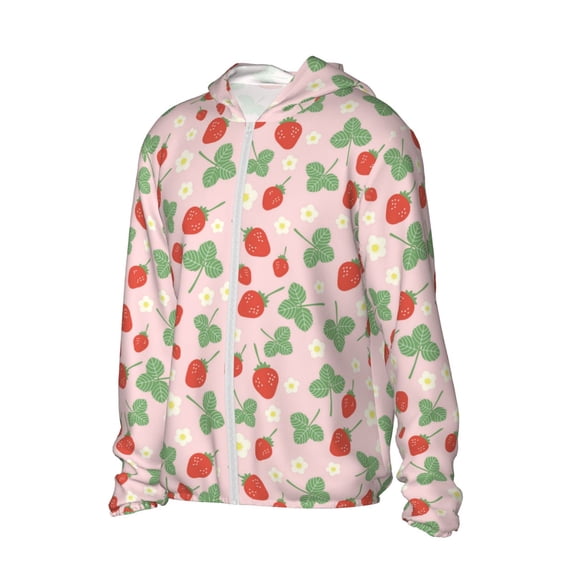 Picia Strawberry And Flowers Women's Men's UPF 50+ Sun Protection Hoodie Shirt Long Sleeve SPF Fishing Outdoor UV Hiking Lightweight Shirts-Large