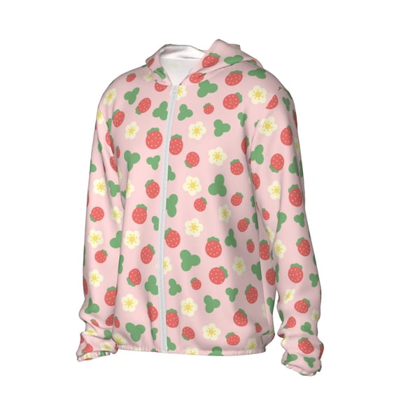 Picia Strawberry And Flowers Women's Men's UPF 50+ Sun Protection Hoodie Shirt Long Sleeve SPF Fishing Outdoor UV Hiking Lightweight Shirts-X-Large