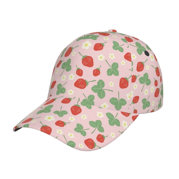 Picia Strawberry And Flowers pattern Trucker Low Profile Hat Men Women Baseball Cap Dad Hat Adjustable Unconstructed Plain Cap