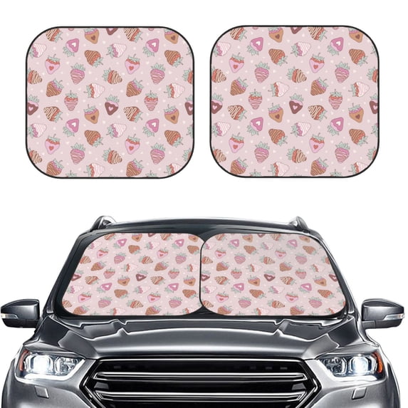 Picia Strawberry Cake 2 Piece Car Windshield Sun Shade Foldable | Foldable Sun Shield for Front Window Blocks UV Rays and Keeps Your Vehicle Cool-Large
