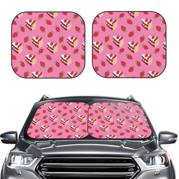 Picia Strawberry Cake 2 Piece Car Windshield Sun Shade Foldable | Foldable Sun Shield for Front Window Blocks UV Rays and Keeps Your Vehicle Cool-Large