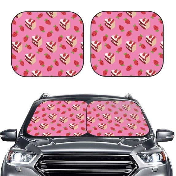 Picia Strawberry Cake 2 Piece Car Windshield Sun Shade Foldable | Foldable Sun Shield for Front Window Blocks UV Rays and Keeps Your Vehicle Cool-Medium
