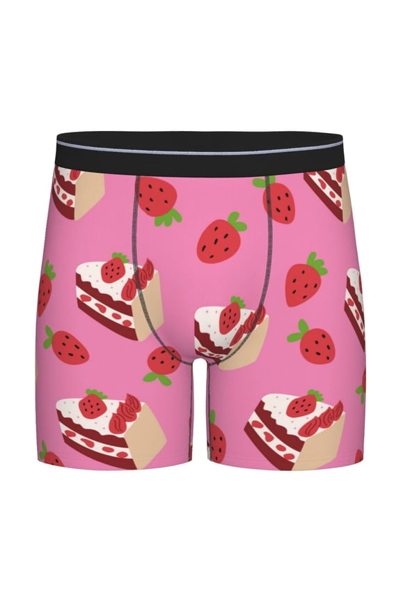 Strawberry Cake Pattern Men's Athletic Long Leg Briefs , Performance Stretch Underwear,Moisture-Wicking