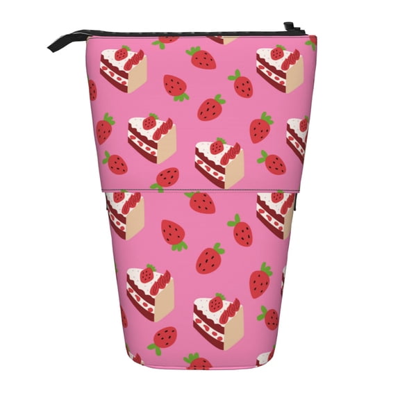 Picia Strawberry Cake Print Telescopic Pencil Case, Telescopic Pen Holder Telescopic Pencil Pouch Bag Stationery Pencil Case Box Storage Organizer Makeup Bag