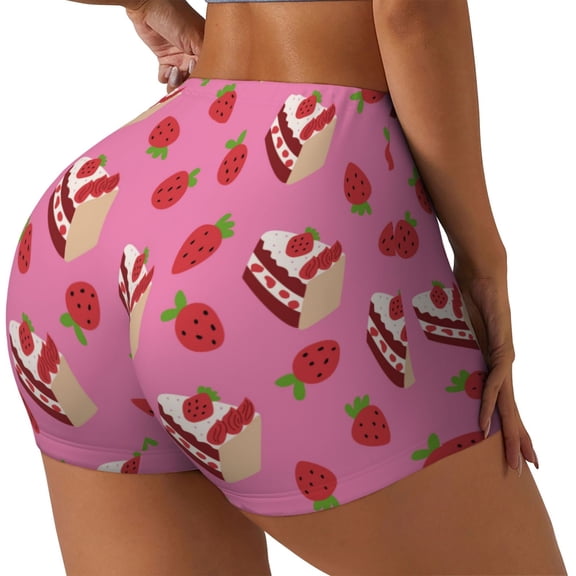 Picia Strawberry Cake Printed Workout Shorts for Women Seamless Scrunch Butt Lifting High Waisted Yoga Gym Booty Running Moisture-wicking Short Pants-Large