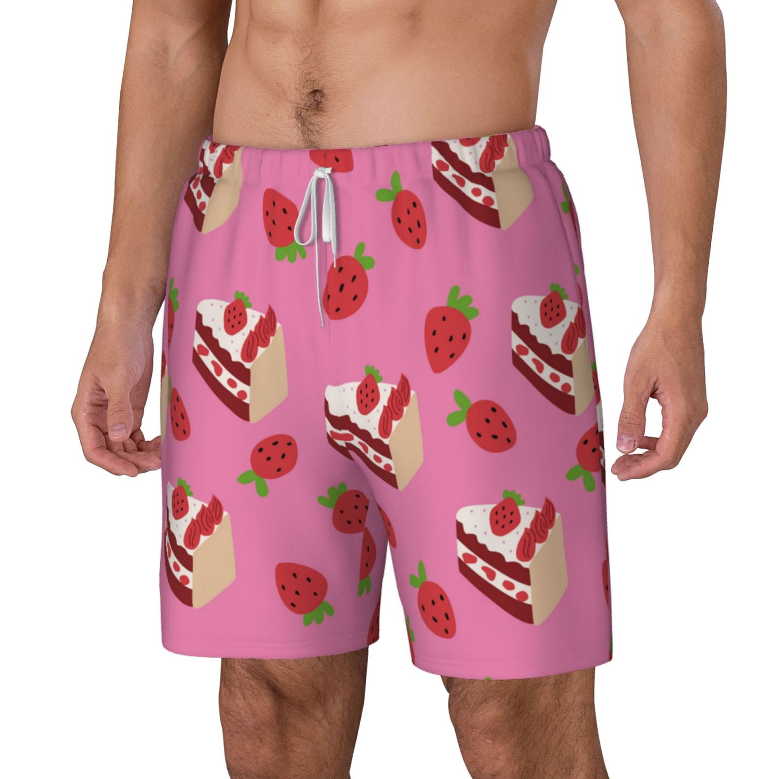 Picia Strawberry Cake pattern Mens Swim Trunks with Compression Liner