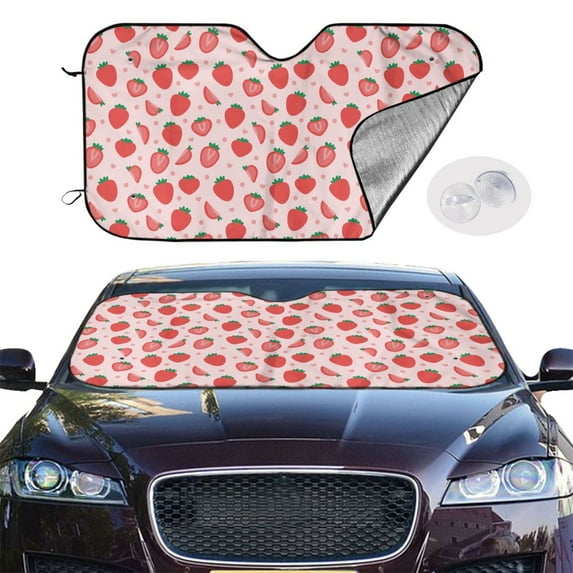 Picia Strawberry Curved Windshield Sunshade Accordion Folding Style Auto Shade for Car Truck SUV Van Blocks UV Ray Sun Visor Protector -Small