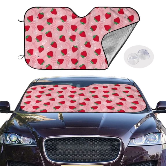 Picia Strawberry Curved Windshield Sunshade Accordion Folding Style Auto Shade for Car Truck SUV Van Blocks UV Ray Sun Visor Protector -Small