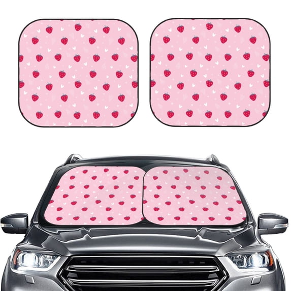 Picia Strawberry And Heart 2 Piece Car Windshield Sun Shade Foldable | Foldable Sun Shield for Front Window Blocks UV Rays and Keeps Your Vehicle Cool-Small