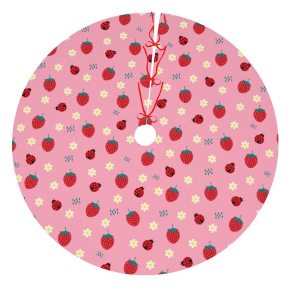 Picia Strawberry and Ladybugs Print Christmas Tree Skirt , Christmas Tree Skirt Ornaments for Merry Christmas Holiday Party Decorations Indoor Outdoor-48"
