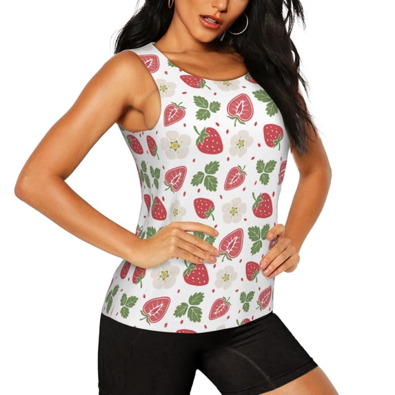 Picia Strawberry Pattern Women's Workout Tank Top,Breathable Activewear,Slim Fit Athletic Top,Versatile Workout Moisture-wicking top-Small