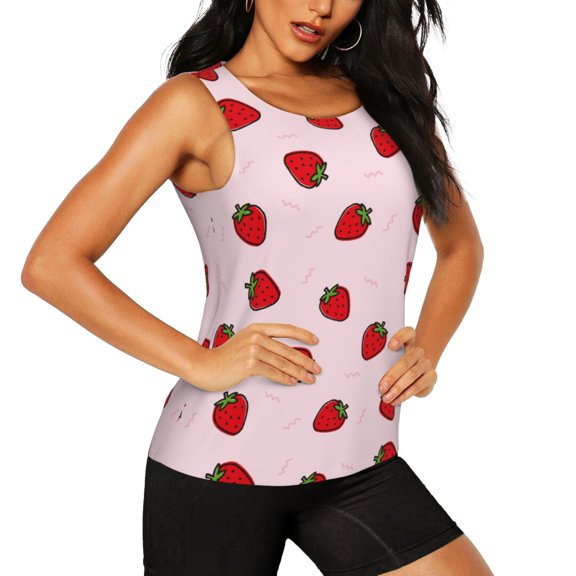Picia Strawberry Pattern Women's Workout Tank Top,Breathable Activewear,Slim Fit Athletic Top,Versatile Workout Moisture-wicking top-XX-Large