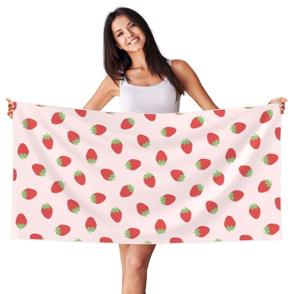 Picia Strawberry Print Silver Fox Velvet Beach Towel,Quick-Dry Beach Towel,Lightweight Travel Towel,Portable Beach Towels