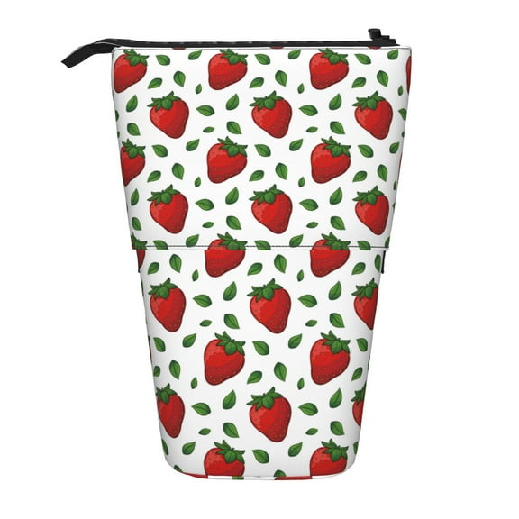Picia Strawberry Print Telescopic Pencil Case, Telescopic Pen Holder Telescopic Pencil Pouch Bag Stationery Pencil Case Box Storage Organizer Makeup Bag