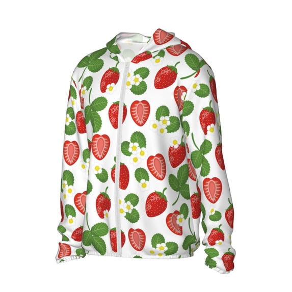 Picia Strawberry Women's Men's UPF 50+ Sun Protection Hoodie Shirt Long Sleeve SPF Fishing Outdoor UV Hiking Lightweight Shirts-
