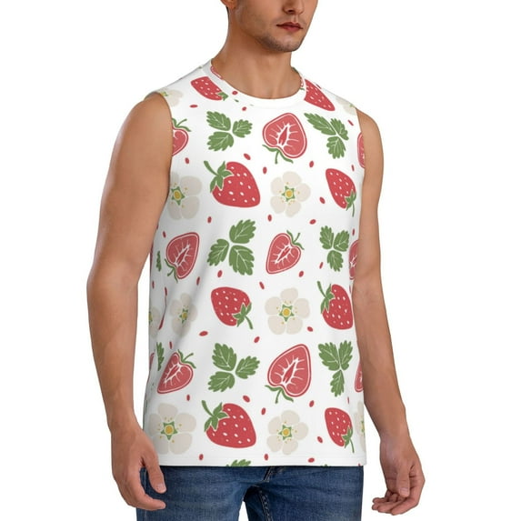 Picia Strawberry mens Cotton Tank Undershirts , Moisture-wicking Ribbed Tanks, Lightweight Cotton Tank Undershirts-Large