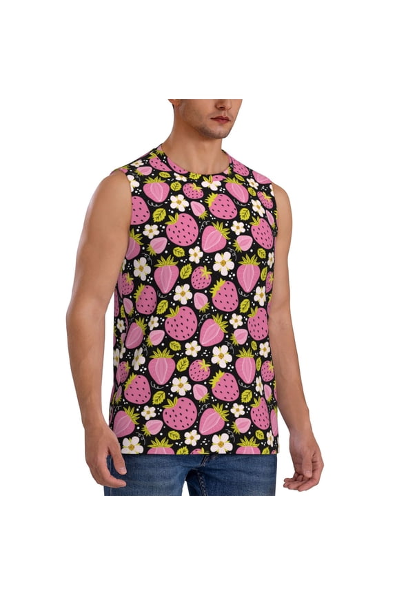 Strawberry mens Cotton Tank Undershirts , Moisture-wicking Ribbed Tanks, Lightweight Cotton Tank Undershirts-Small