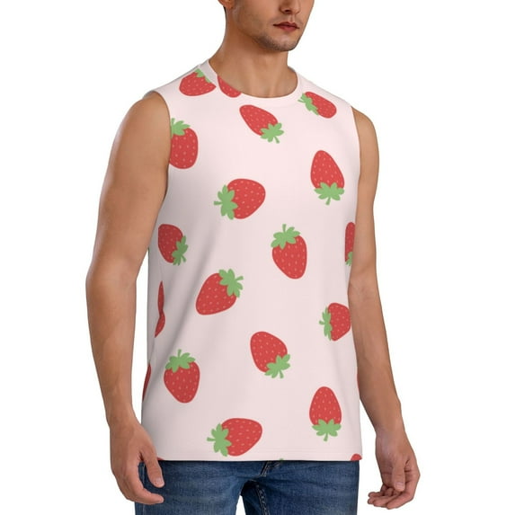 Picia Strawberry mens Cotton Tank Undershirts , Moisture-wicking Ribbed Tanks, Lightweight Cotton Tank Undershirts-X-Large