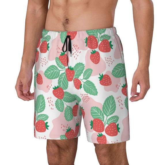 Picia Strawberry pattern Mens Swim Trunks with Compression Liner Stretch Beach Shorts Quick Dry with Zipper Pockets No-Chafing Board Shorts-Large