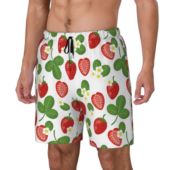 Picia Strawberry pattern Mens Swim Trunks with Compression Liner Stretch Beach Shorts Quick Dry with Zipper Pockets No-Chafing Board Shorts-X-Large