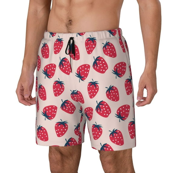 Picia Strawberry pattern Mens Swim Trunks with Compression Liner Stretch Beach Shorts Quick Dry with Zipper Pockets No-Chafing Board Shorts-XX-Large