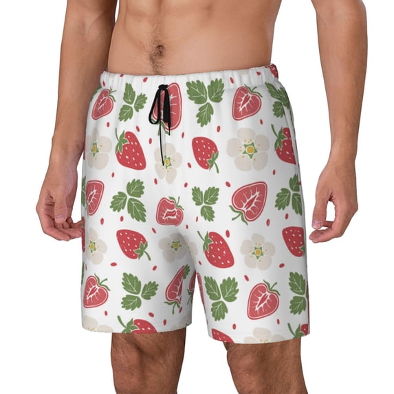 Picia Strawberry pattern Mens Swim Trunks with Compression Liner Stretch Beach Shorts Quick Dry with Zipper Pockets No-Chafing Board Shorts-