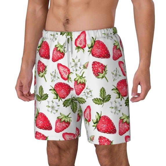 Picia Strawberry1 pattern Mens Swim Trunks with Compression Liner Stretch Beach Shorts Quick Dry with Zipper Pockets No-Chafing Board Shorts-Large