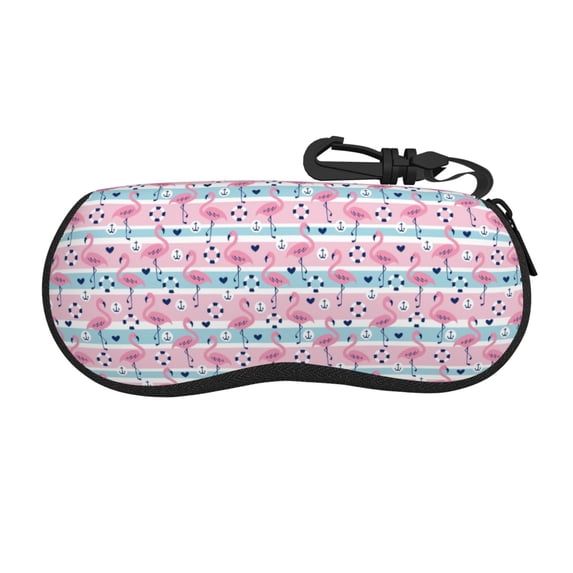 Picia Striped Flamingo Print Sunglasses Case, Eyeglasses Case Protector Large Glasses Case, Key Lock Case Protective Glasses Holder Eyeglasses Cases