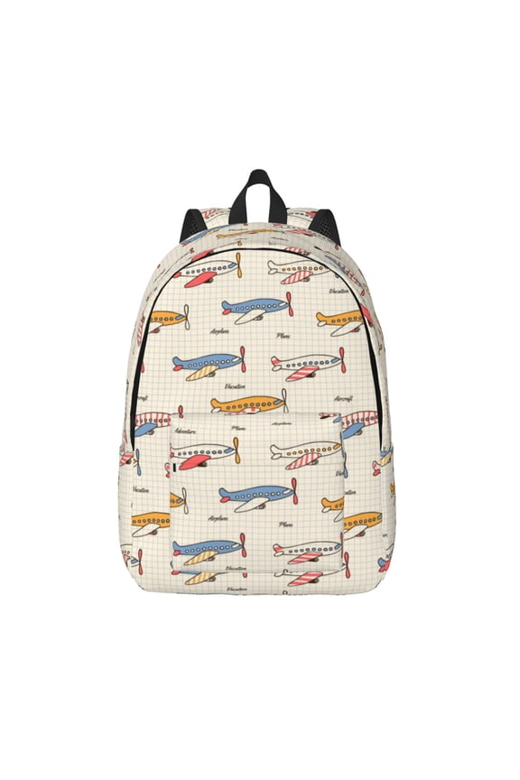 Striped Vintage Planes Printed Canvas Daypack - Stylish and Durable Vintage Compact Backpack - Class, Work, Travel, or Laptop Bookbag,Organized Compartments-Small