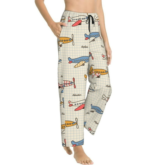 Picia Striped Vintage Planes Womens Soft Woven Cotton Elastic Waistband Sleep Pajama Pant Lounge Sleep Pant With Pockets And Drawstring-Small