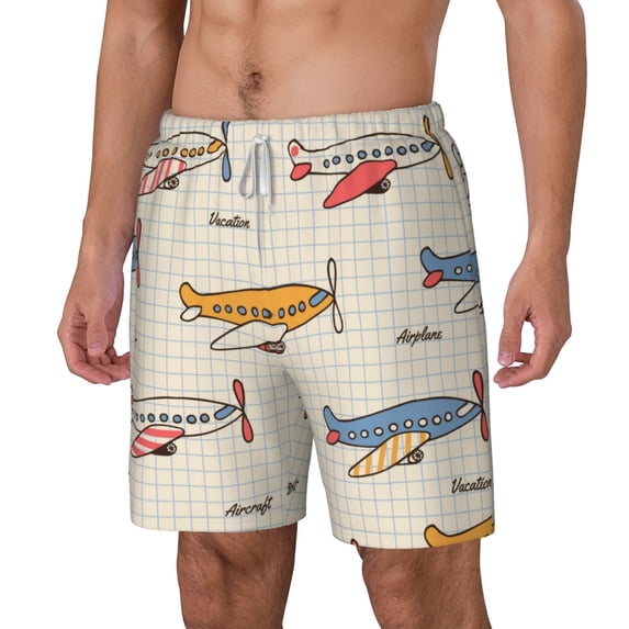 Picia Striped Vintage Planes pattern Mens Swim Trunks with Compression Liner Stretch Beach Shorts Quick Dry with Zipper Pockets No-Chafing Board Shorts-Medium